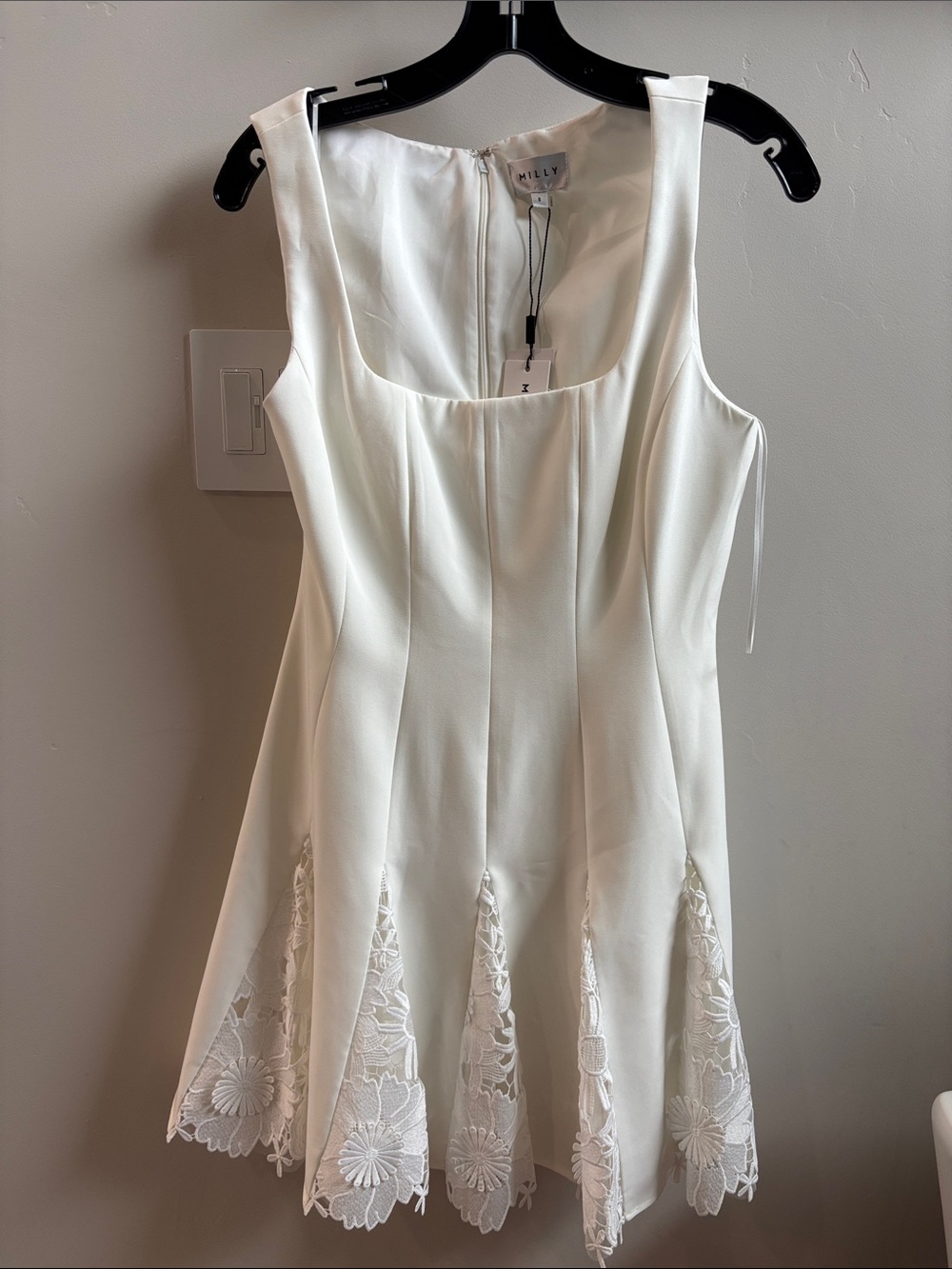 Milly Cream Lace-Inset Mini Dress